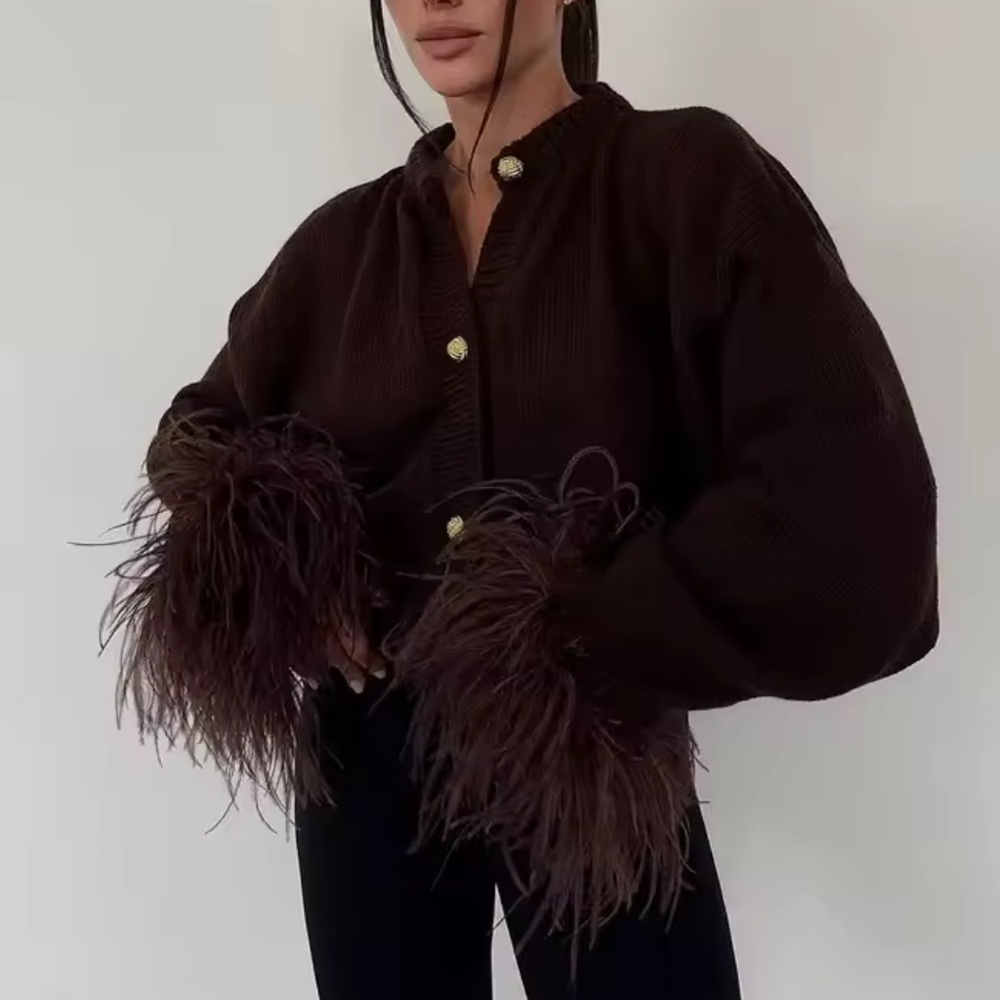 NEW $169 Oh My, Lila Feather-Trimmed Trendy Cardigan